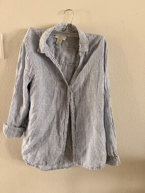 100% linen Calypso St. Barth Blue and White Striped Linen Shirt
